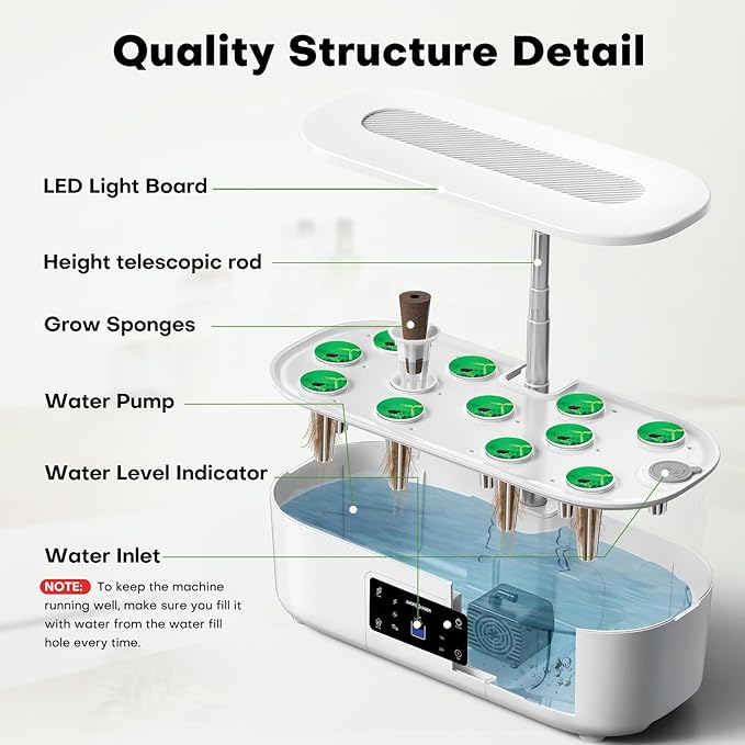 Ahopegarden Hydroponics Growing System Kit Indoor Herb Garden with Grow Light 12 Pods, with LCD Touch Panel Hydroponic Planter, Planting Height Up to 17", Grower Harvest Fresh Veggie Lettuce, White