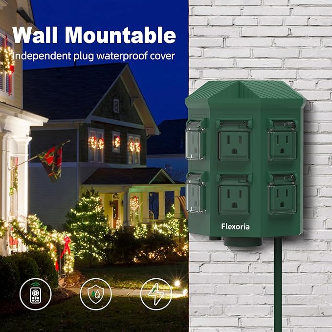 Outdoor Power Stake Timer, Remote Control Dusk to Dawn Light Timer, 6FT Extension Cord Waterproof, 6 Grounded Outlets for Outdoor Christmas Decorations, ETL Listed (6 FT)