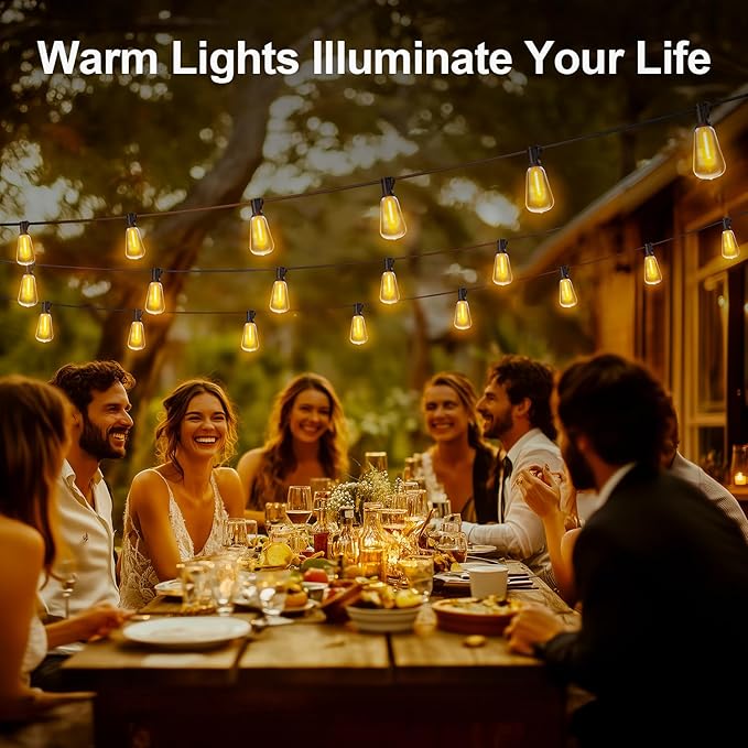 Outdoor String Led Patio Lights - 200Ft 60M Outside Waterproof Light With Remote Dimmable ST38 Shatterproof Bulb Connectable Hanging Outdoor Electric Lighting For Backyard Yard Gazebo Porch Party