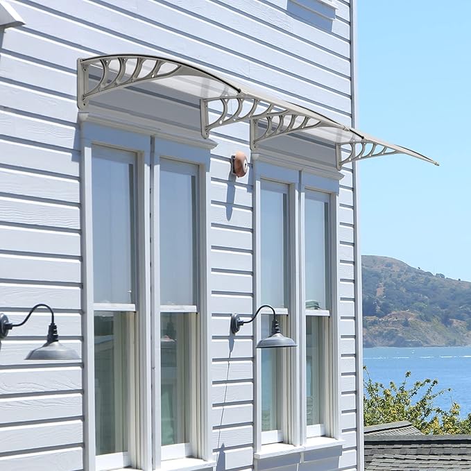 Window Awning Door Canopy Exterior- 38" x 40" Aluminum Door Awning, Polycarbonate Cover Patio Canopy Awning for House, Outside, Rain Snow & UV Resistant (Clear Board & Grey Bracket)