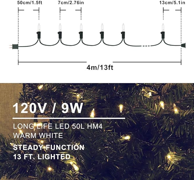 Clear Christmas String Lights 50 Count 13Feet Incandescent Bulb Mini Liahts for Indoor Xmas Tree Garland BirthdayWedding Party Festival Decoration, Green Wire
