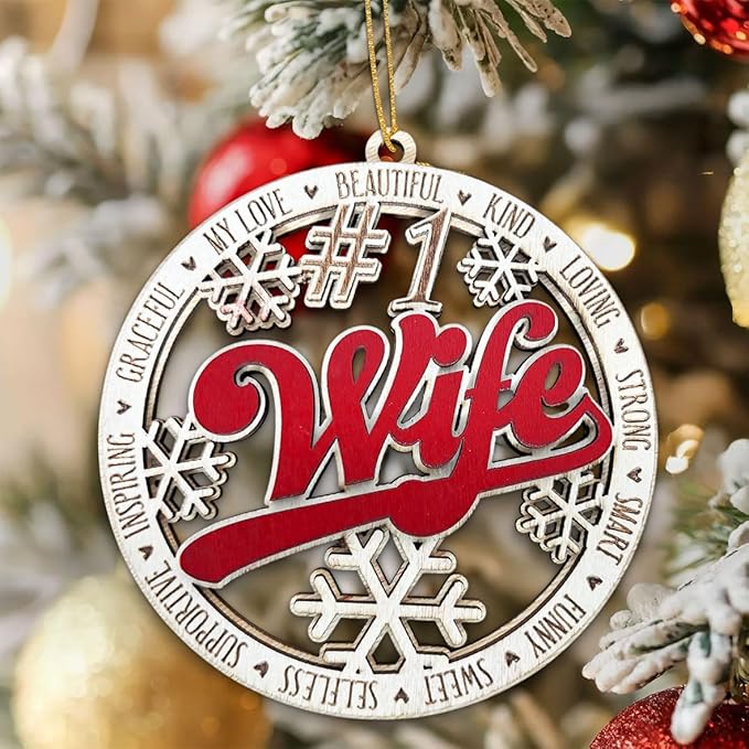 #1 Wife Wooden Christmas Ornament – Romantic Holiday Tree Decoration, Unique Gift for Wife, Stocking Stuffer Christmas Ornament, Rustic Wooden Keepsake for Her