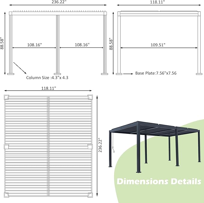 Sunnyglade Patio Pergola Canopy Modern Aluminum Pergola with Adjustable Louvered Gazebo for BBQ, Backyard,Party, Lawn,Garden (Dark Gray, 10X20FT)