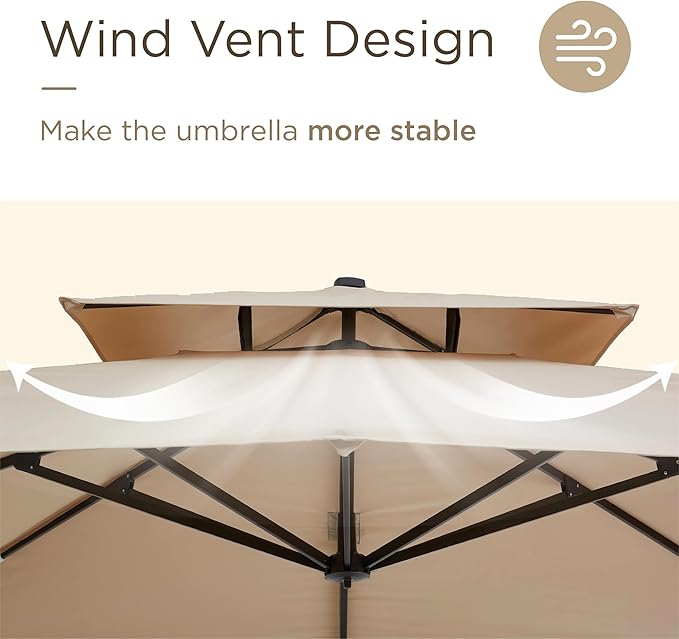 10' X 13' Patio Umbrella Outdoor Large Rectangle Offset Cantilever Umbrellas Double Top Heavy Duty Windproof with 360-degree Rotation for Pool Garden Deck, Beige