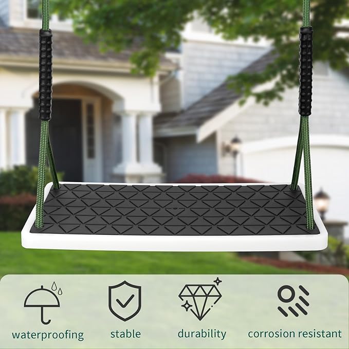 Heavy Duty Swing Seat Non-Slip with Tree Rope Adjustable Swing Set Accessories Replacement for Kids Outdoor Backyard Playground Jungle Gym£¬Black