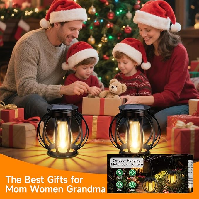 2 Pack Solar Lantern Outdoor Lamp Waterproof Decorations Garden Decor, Christmas Birthday Gifts for Women, Mom, Grandma Decorative Garden, Yard, Patio, Lawn, Porch - Pumpkin