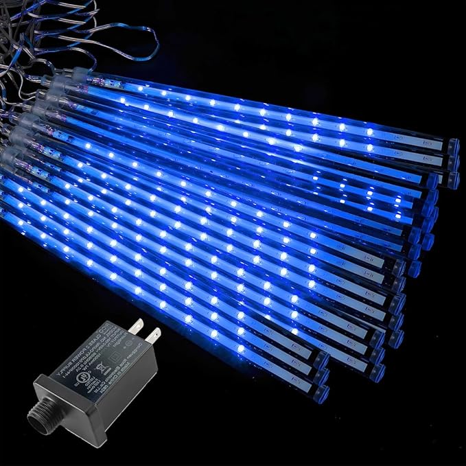 Christmas Lights Outdoor UL Certified 24 Tubes 576 LEDs (Equivalent to 3 Sets of 8 Tubes) Meteor Shower Light Falling Rain Drop Icicle Lights for Christmas Decorations Halloween Party, Blue