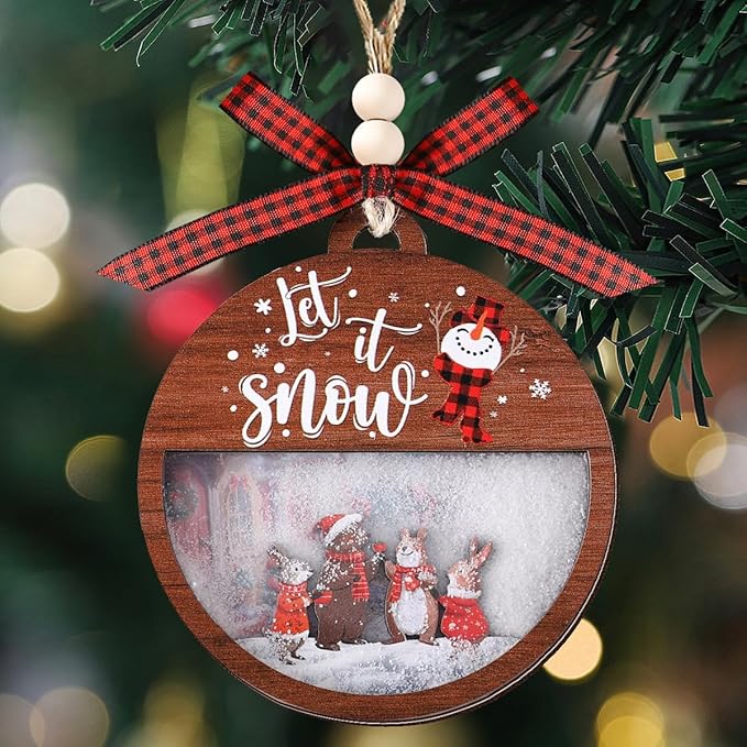 Tesuivra Christmas Tree Decorations Personality - Funny Brown Hanging Ornaments Set - Wooden Bear Santa Snowmen Home Indoor Decor - Uncommon Red and White Themed Xmas Ornaments for Holiday Decorating