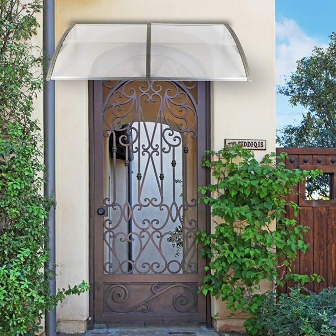 Window Awning Door Canopy Exterior- 38" x 80" Aluminum Door Awning, Polycarbonate Cover Patio Canopy Awning for House, Outside, Rain Snow & UV Resistant (Clear Board & Grey Bracket)