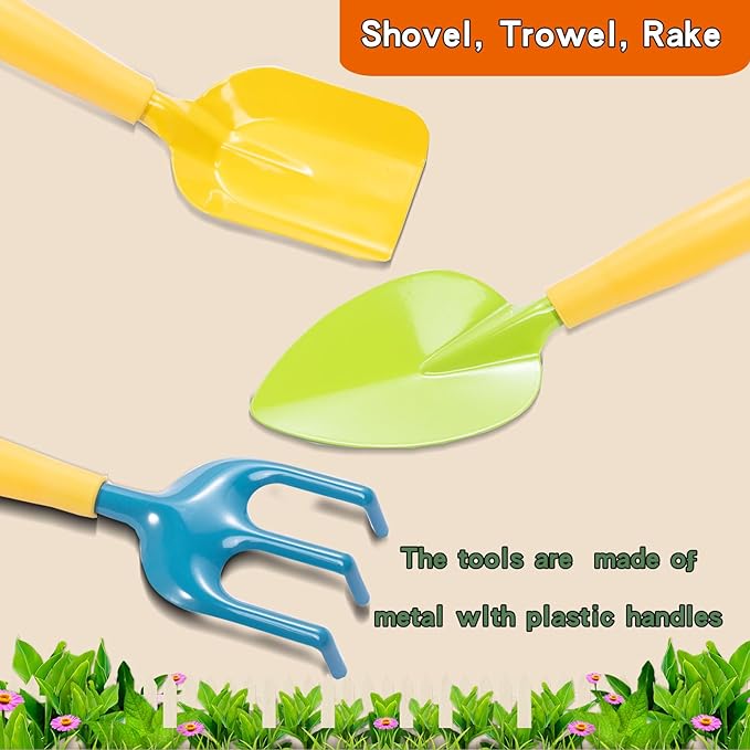 Kids Gardening Tools Set, 13 Pcs Gardening Kit with Apron & Tote Bag, Outdoor STEM Toys, Gardening Gifts for Toddlers Ages 3-7