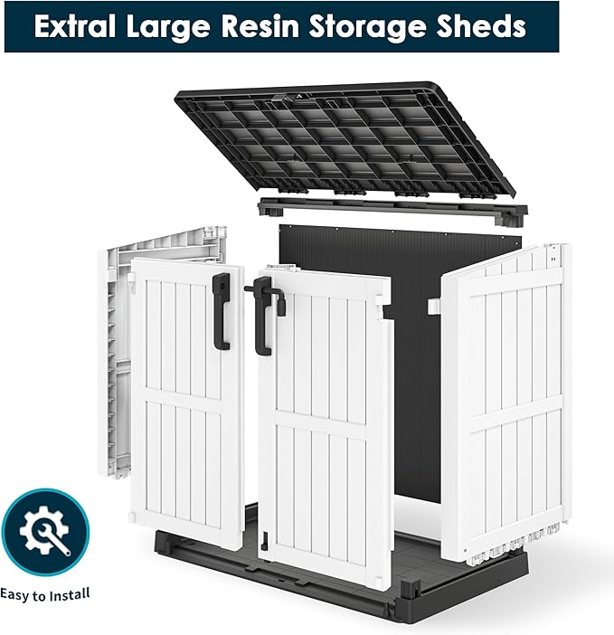 Outdoor Resin Storage Shed 36 Cu. Ft. Garden Horizontal Storage Extra Large Capacity Weather Resistant Storage Box, Lockable Resin Waterproof Shed, Light Grey