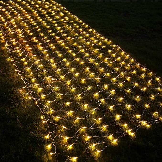 Joomer Christmas Net Lights - 12FT x 5FT 360 LED Plug-in Mesh Lights, Waterproof with 8 Modes, Timer, Connectable for Bushes, Trees, Garden, Outdoor Christmas Decor (Clear Wire, Warm White)