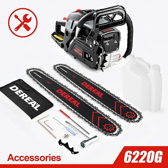Gas Chainsaws 62CC 20 Inch 18Inch Petrol Handheld Cordless Chainsaw 3.4HP 2 Stroke Engine Gas Powered Chainsaw for Cutting Wood Outdoor Garden Farm Home