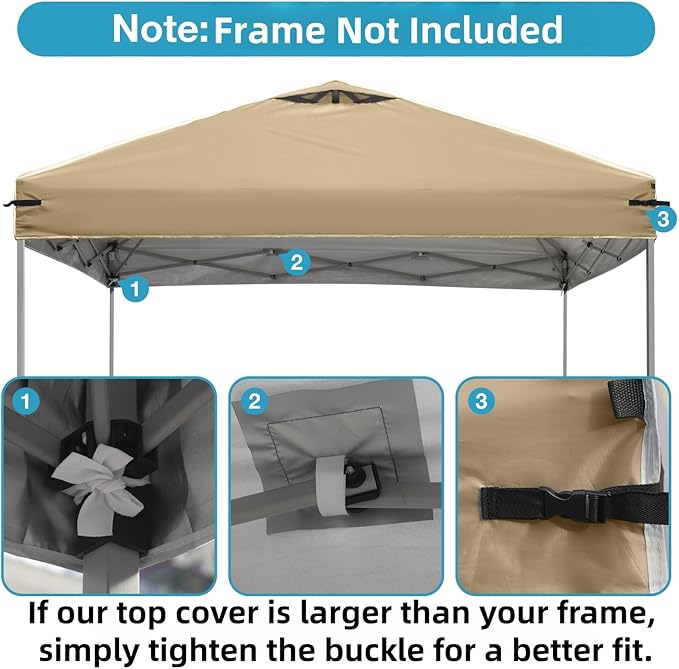 10x10 Canopy Replacement Top Cover with Air Vents for ez up Pop up Canopy Gazebo Tent with Adjustable Straps, Waterproof & Anti-UV for Outdoor Shade (Frame Not Included) (Beige)