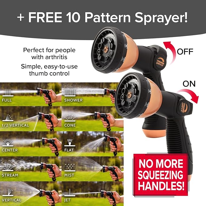 Pocket Hose Copper Bullet Expandable Garden Hose w/10 Pattern Thumb Spray Nozzle AS SEEN ON TV 650psi 3/4 in Patented Lead-Free Ultra-Lightweight Solid Copper Anodized Aluminum (50 Ft)