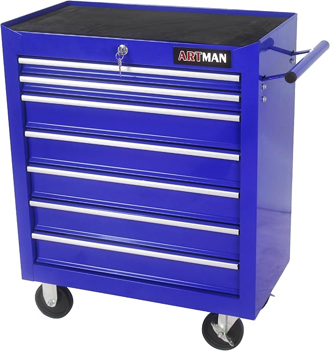 RYH 7 Drawers Rolling Tool Chest & Tool Box on Wheels | Heavy Duty Metal Cart with Ball Bearing Drawers | Fits US General Tool Box for Garage Storage (Blue, 7 Drawers£¨29.9 H ¡¿ 24.2 W ¡¿ 12.9 D)
