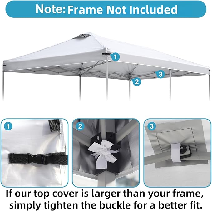 10x20 Canopy Replacement Top Cover with Air Vents for ez up Pop up Canopy Gazebo Tent, with Adjustable Strap, Waterproof & Anti-UV for Outdoor Shade (Top Only, Frame Not Included) (Off White)