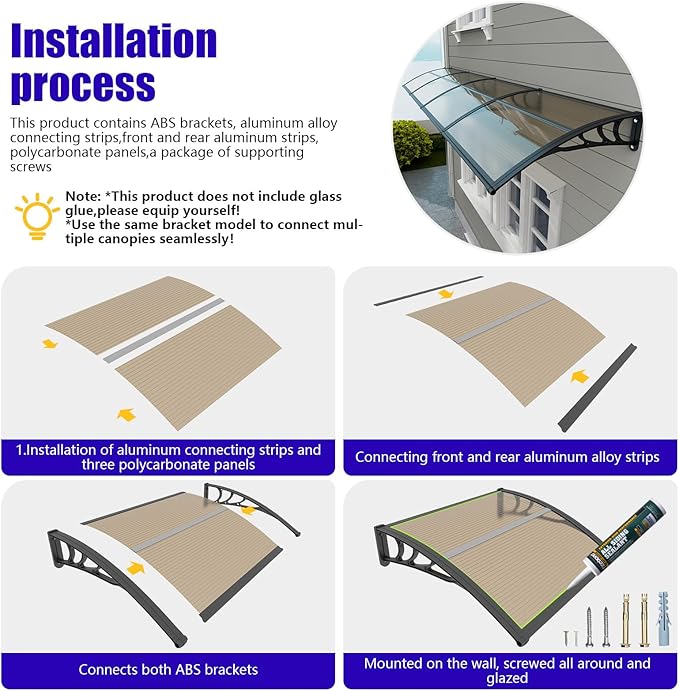 Awning for Door Entrance,35x40 inches Window Awnings for Doors Canopy Polycarbonate Cover Patio Door Awning UV Rain Snow Sunlight Protection Hollow Shee