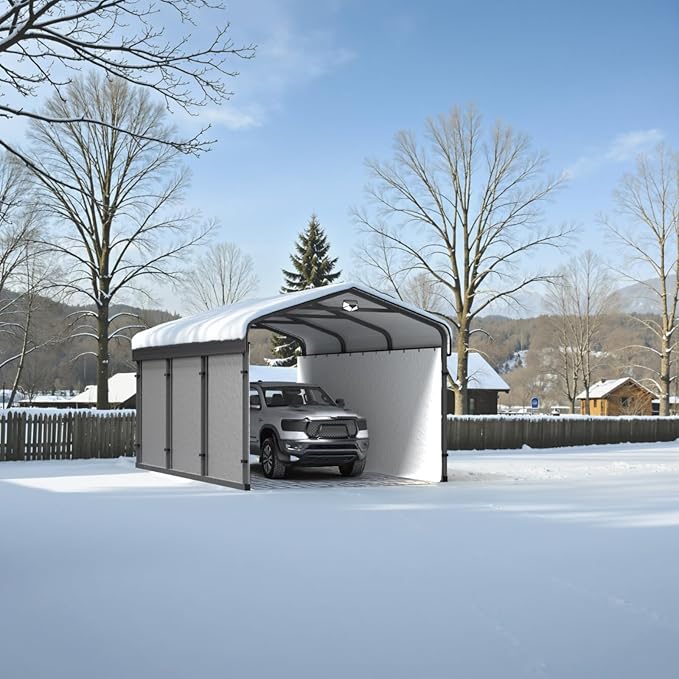 10x15 Metal Carport, Heavy Duty Car Carport Canopy, Galvanized Steel Roof Car Tent Garage, CarPorts with Removable Polyethylene Sidewalls