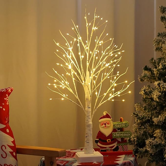 144 LED Birch Tree Lights, DIY Artificial Tree Lamp Timer Battery/USB Operated, Tabletop Bonsai Fairy Light Spirit Tree for Bedroom Christmas Home Gifts Decor (Warm White)