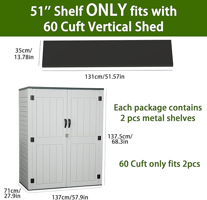 Vertical Resin Storage Shed, 60 Cuft Garden Tool Sheds & Outdoor Storage, Plastic Outdoor Storage Cabinet Waterproof, 4.5 x 2.3 ft Backyard Outside Lawn Mower Storage Shed, White