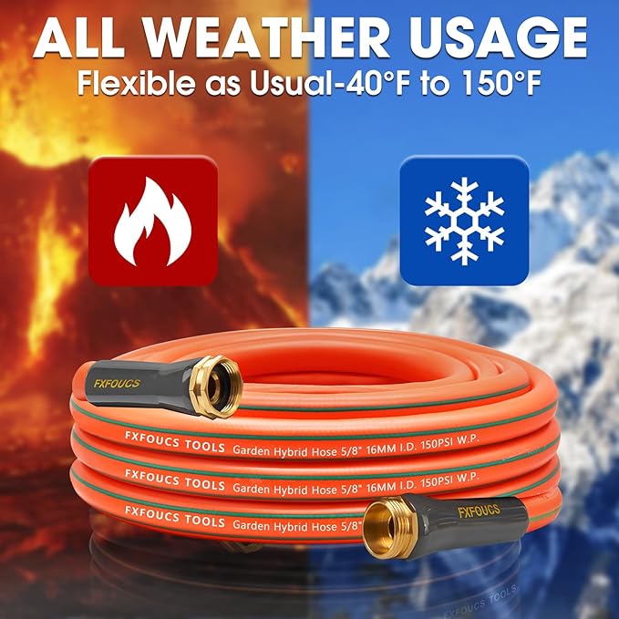 Heavy Duty Garden Hose ? 5/8 Inch Flexible, Lightweight Hybrid Hose with 600 PSI Burst Pressure, Swivel Handle, and Durable Copper Male/Female Fittings (Orange, 25FT)