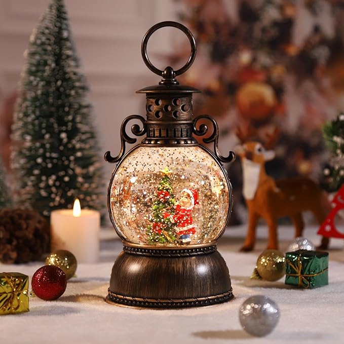 Snow Globes Lantern, Home Lighted Christmas Snow Globe,Christmas Lantern,Water Lanterns Glittering with Christma Music Singing Lanterns