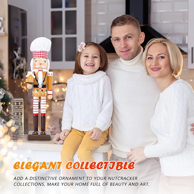 Christmas Nutcracker Decoration - 15 Inch Wooden Gingerbread House Soldier Figure for Table Desktop Home Christmas Decor Xmas Indoor Decor Cook