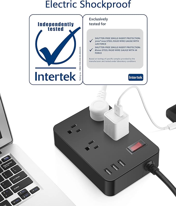 Outdoor Power Strip Weatherproof,Waterproof Surge Protector with 4 Outlets,3 USB,Shockproof Overload Protection, Multi Outlet Extension for Camping, Garden, Kitchen, Bathroom, 6ft Cord,with Flat Plug