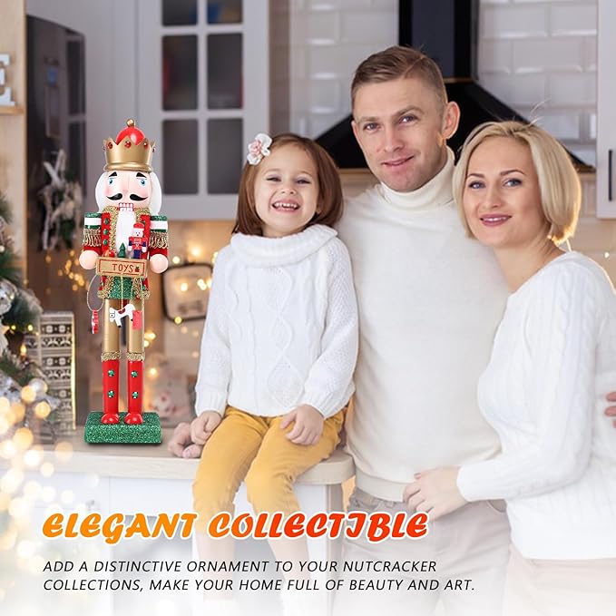 Christmas Nutcracker Decoration - 15 Inch Wooden Soldier Figure Collectible Ornament for Table Desktop Home Christmas Decor Xmas Indoor Decor Red