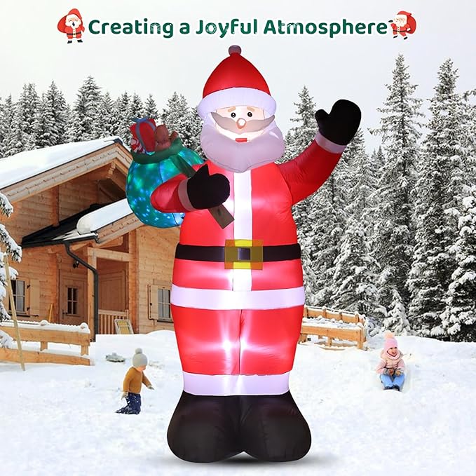 12 FT Giant Christmas Inflatable Santa Claus Outdoor Yard Decor with LED Lights and Metal Stakes - Blow Up Holiday Lawn and Garden Decoration- Perfect for Festive Home Display