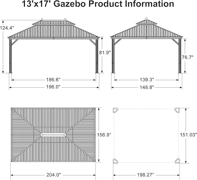 PURPLE LEAF 13' X 17' Outdoor Hardtop Gazebo Patio Wide Aluminum Frame Metal Double Roof with Heavy Duty Netting and Curtains for Permanent Hard Top Pavilion Screen Khaki