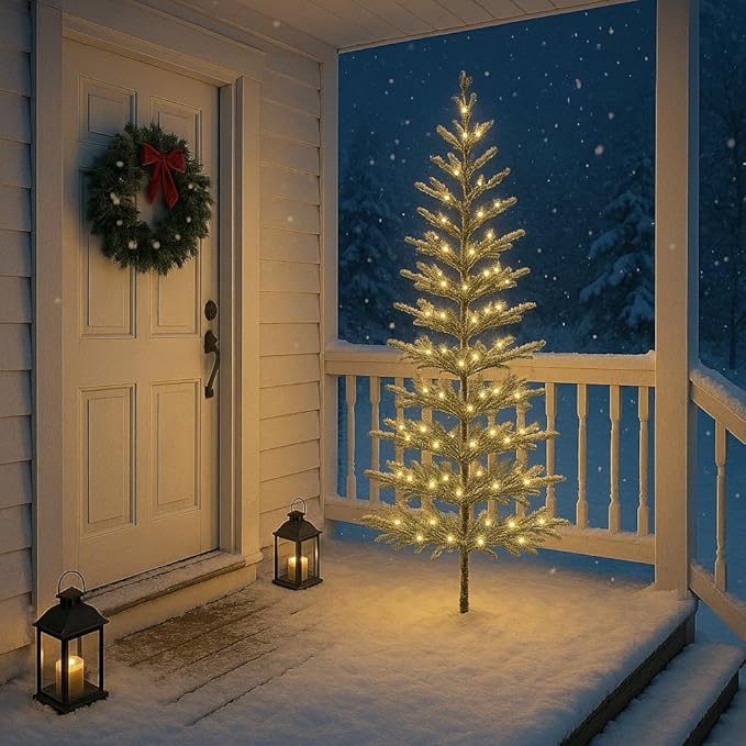 7.5FT 180 LED Minimalist Pre-Lit Slim Pencil Artificial Christmas Tree with Warm White Lights Scandinavian Style Decor Indoor Holiday Decoration Modern Xmas Tree