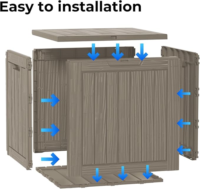Mersco 28 Gallon Double-Wall Resin Deck Box - Lockable Waterproof Outdoor Storage Box, 151lbs Capacity & Doubles as Seating for Patio Furniture - Garden Tools, Pool Accessories (Grey)