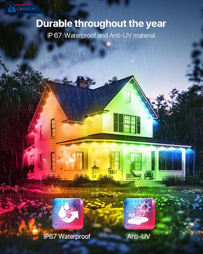 150ft 120led Permanent Christmas Lights Outdoor, RGB+IC Color Changing for Year-Round Decor (Halloween/Christmas), Ip67 Waterproof & App/Remote Control