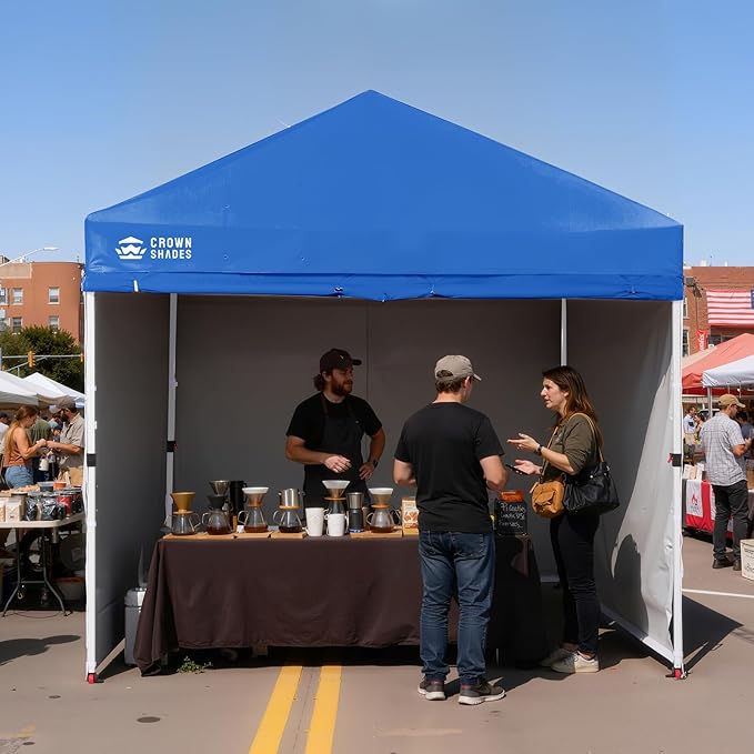 CROWN SHADES 10X10 Comercial Instant Canopy Pop Up Tent with Center Lock (10x10 with 4 Sidewalls, Blue)