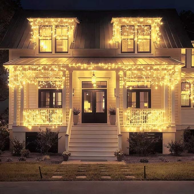 320LED Solar Christmas Lights Outdoor Waterproof Christmas Decorations Lights 29.5ft 60 Drops,8 Modes Solar Powered Rechargeable Fairy Lights for Party, Holiday,Wedding Decorations (Warm White)