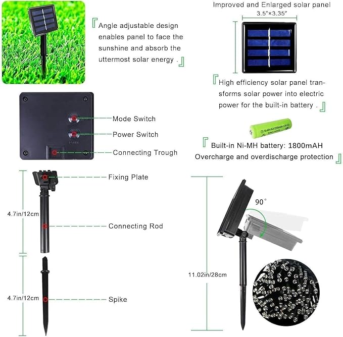 OZS 6 Pack 480LED Solar Christmas String Lights Outdoor, Waterproof 8 Modes Solar Tree Light, Green Wire Christmas Lights Outdoor for Garden, Party, Wedding, Christmas Decorations (Cool White)