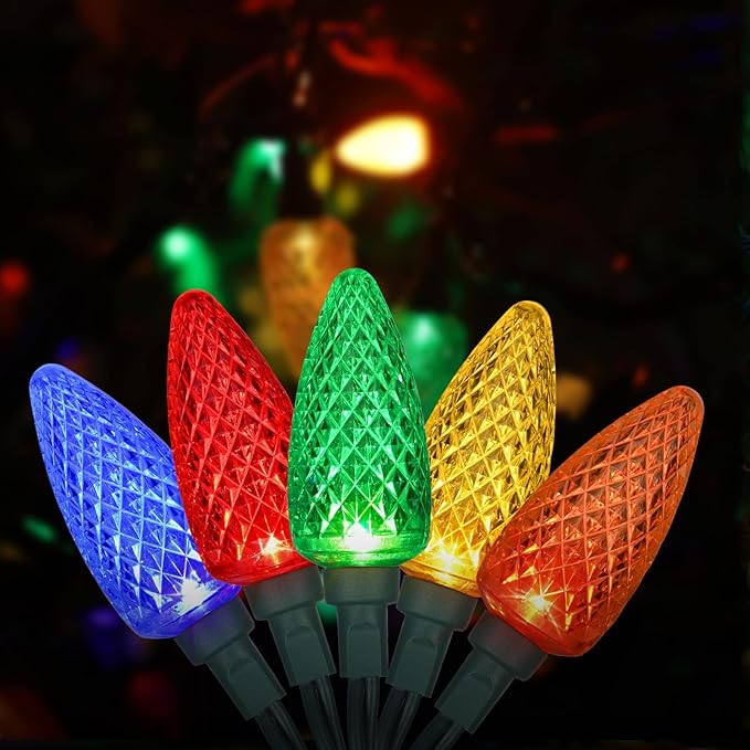 DEWENWILS C9 Multicolor LED Christmas Lights, 33.3ft 50LED Outdoor String Lights for House, Waterproof, Extendable Strawberry Bulb Light for Xmas Tree, Patio, Garden, Yard, Porch, UL Listed