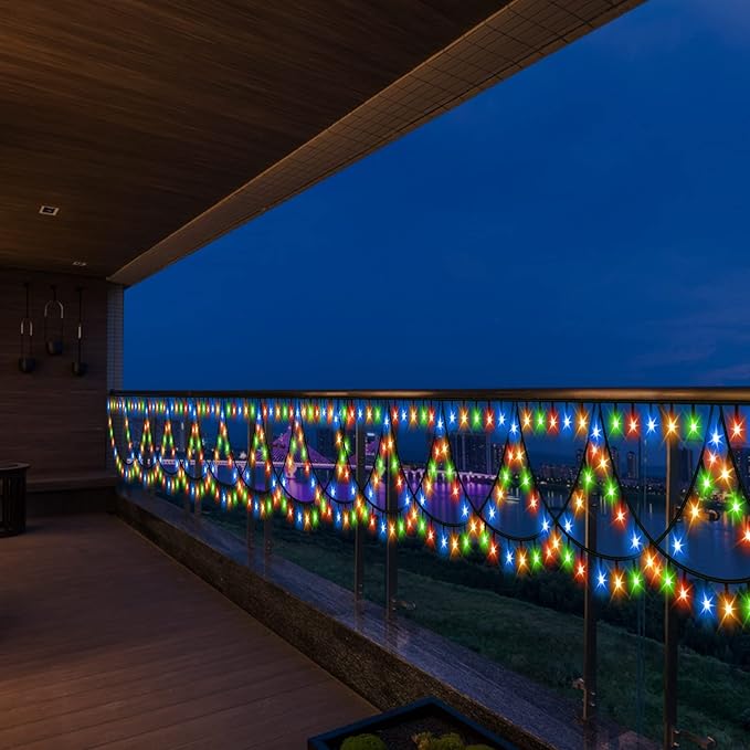 XTF2015 Christmas Lights Outdoor Color Changing 40FT 380 LED Christmas String Lights Extendable 8 Modes, Waterproof Half Round Christma s Light for House Roof Eaves Garden Patio(Multicolor)