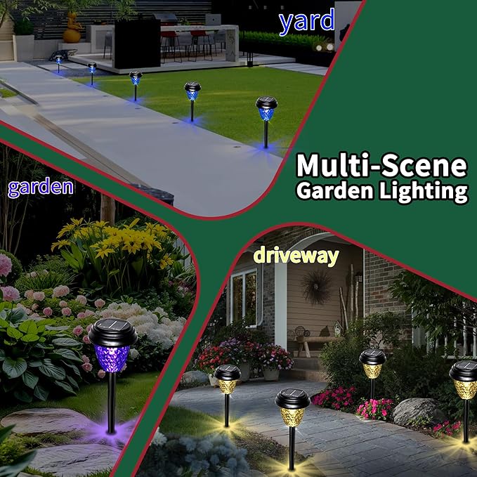 Solar Garden Lights Outdoor, 8 Pack Color Changing LED Pathway Lights Waterproof Solar Powered Landscape Lighting for Yard Patio Walkway Lawn Christmas Decorations