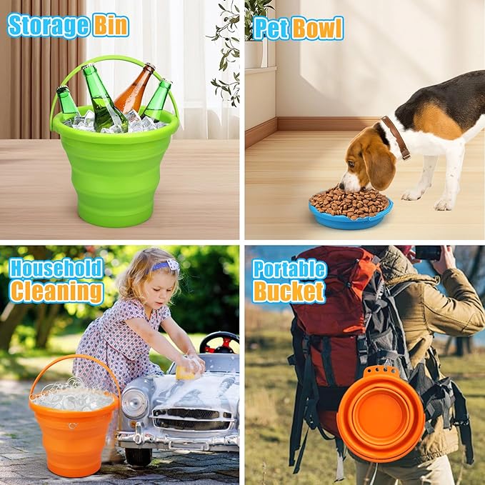 Collapsible Bucket Sandbox Kit Toys for Kids, Foldable Bucket Multi Purpose Sand Pail for Garden Planting Washing Camping Fishing, Beach Essential Travel Toys Summer Activity, Easter Egg Bucket Gift