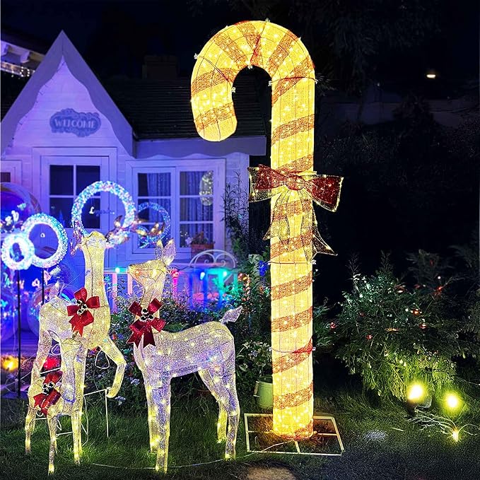 Yescom 2-Packs 8FT Pre-Lit 660LED Christmas Candy Cane Giant 3D Lighted Outdoor Yard Decorations with Timer Function, Xmas Holiday Display Outside Large Lighting Show
