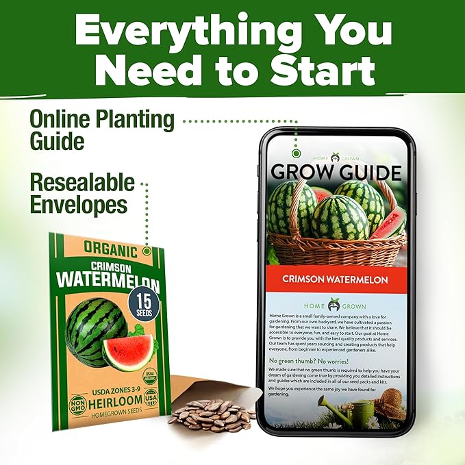 HOME GROWN π¨π¦π π£π₯ππ ππ¨π π’π₯πππ‘ππ Watermelon Vegetable Seeds (Crimson Sweet) β 15 Non-GMO, Heirloom Water Melon (7g) for Planting in Home Gardens or Beds Outdoors β Citrullus lanatus