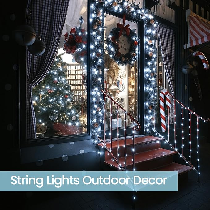 6 Pack 270FT Solar Christmas Lights Outdoor Waterproof, Super Bright 480 LED Solar String Lights with 8 Lighting Modes, Green Wire Solar Twinkle Tree Lights for Outside Xmas Party (Cool White)