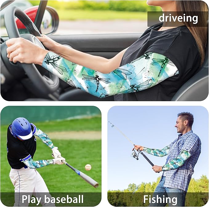 Buwuta Garden Sleeves for Women Dragonfly Sun Protection Sleeves Anti-Scratch Arm Cooling Sleeves for Farmers Sports