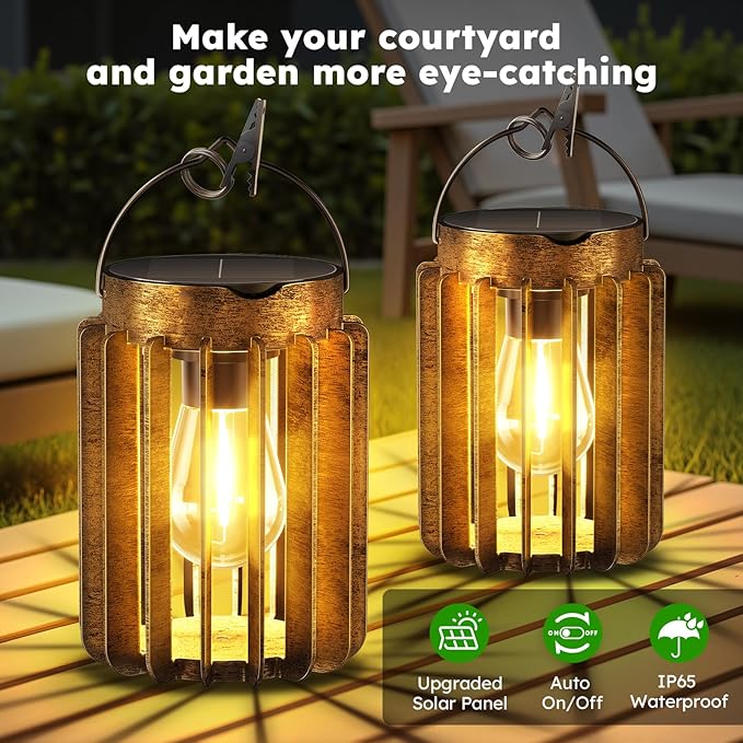 Solar Lanterns Outdoor Waterproof, Brighter Up to 12 Hrs Outdoor Hanging Solar Lights, Outside Hanging Lanterns for Garden Porch Patio Yard Decor, Gifts for Women Mom Father 4 Pack