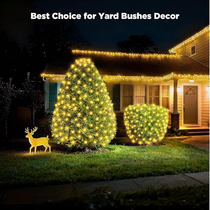 BlcTec Upgraded Outdoor Christmas Lights 280LED 10ft x 6.7ft Christmas Net Lights with UL Certified, 8 Modes, Timer, Connectable, Waterproof & Thick Wire for Bushes, Shrubs Decorations, WarmWhite