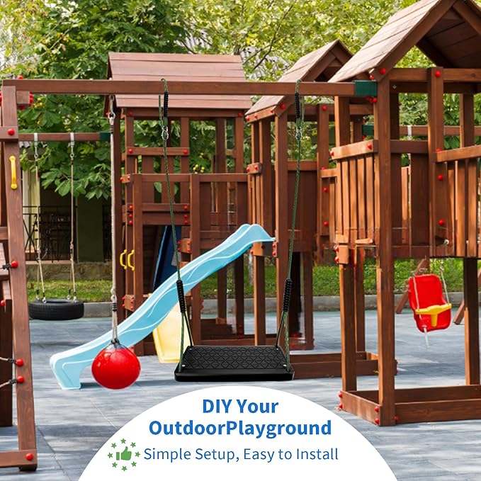 Heavy Duty Swing Seat, Non Slip Tree Swing Set with Adjustable Rope, Playground Swing Set Accessories for Kid Indoor Outdoor Backyard (Black)