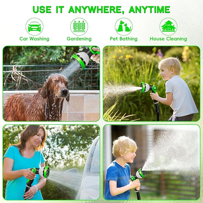 Garden Hose 50 FT, NON-EXPANDABLE Heavy-Duty Flexible & Lightweight Water Hose with 10-Function Nozzle, No-Kink Design, Leak-Proof Super Fabric, Solid Fittings for Lawn, Car, RV
